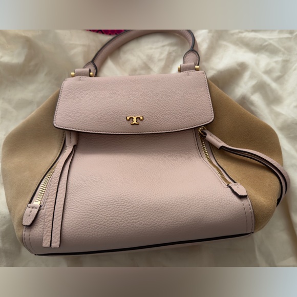 Tory Burch Mixed materials Half Moon Satchel.  Beige and Pink.  NWOT - Picture 6 of 11